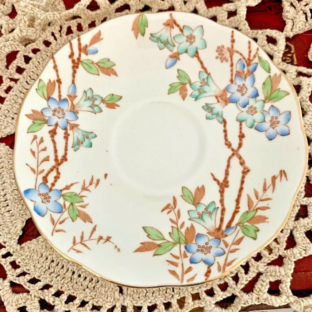 Bone China Tea Cup Saucer Duo Roslyn Picta circa 1950s Vintage England